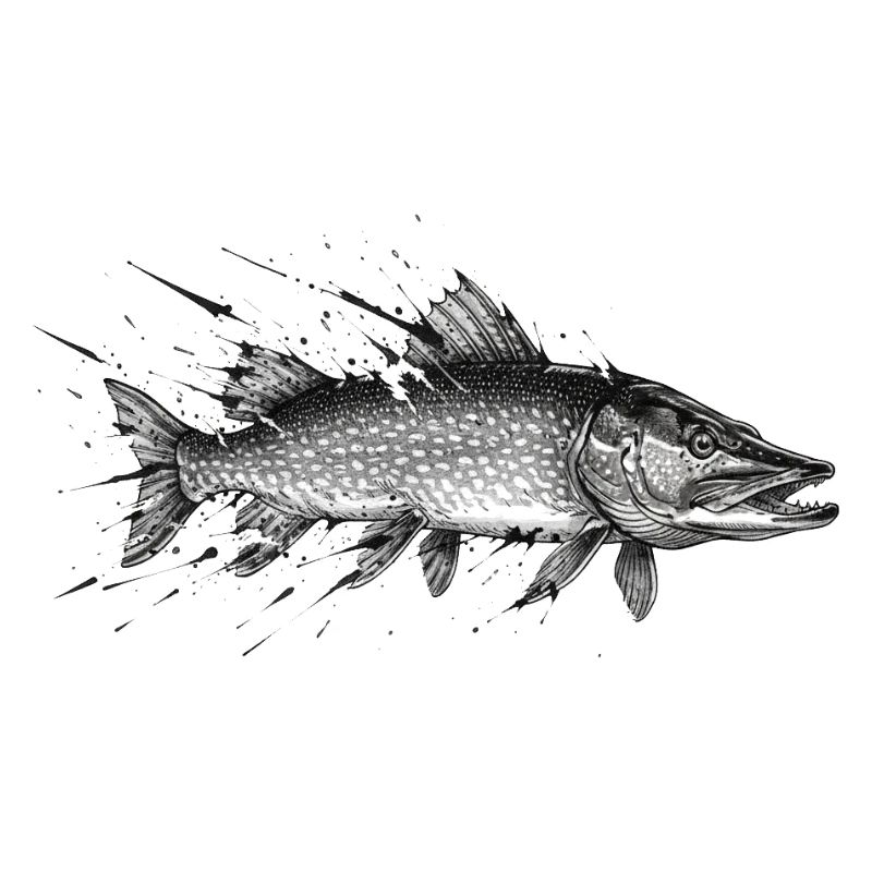 Pike Predatory Fish Angler Ink Vector