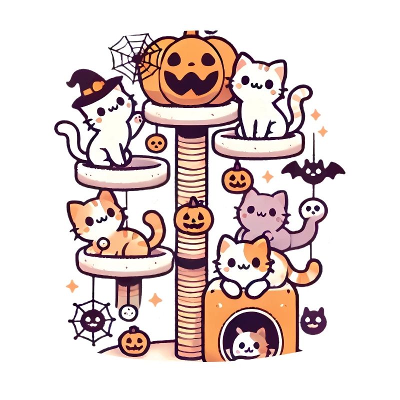 Halloween Cat Tree with Cute Kittens