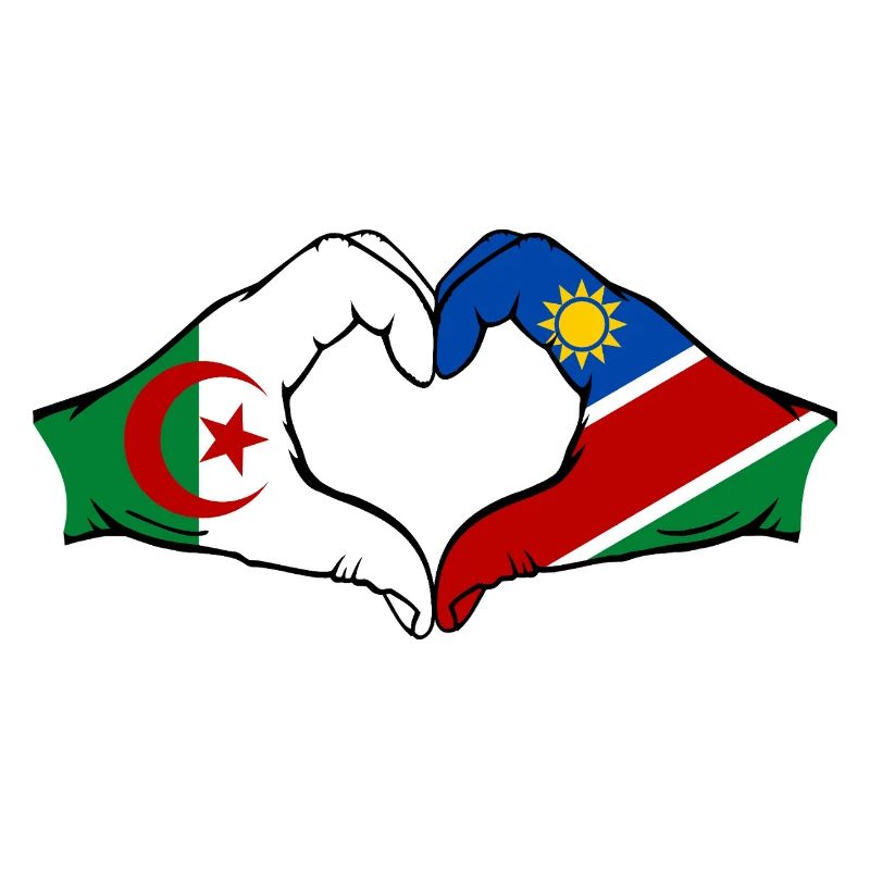 Drapeau de l'Algérie et de la Namibie, mains en forme de cœur