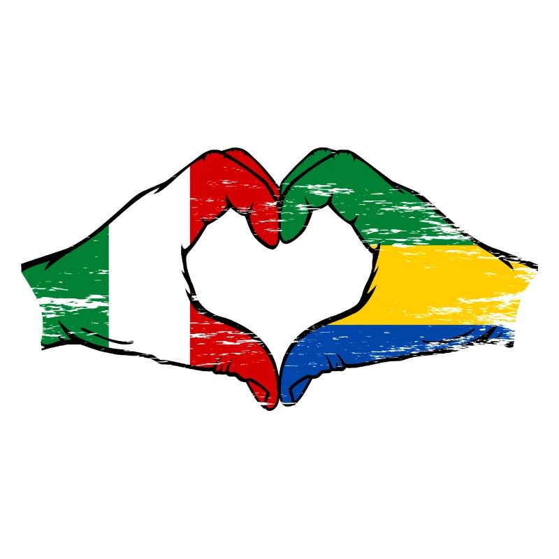 Italie Gabon Drapeau Mains Coeur Forme Utilisé
