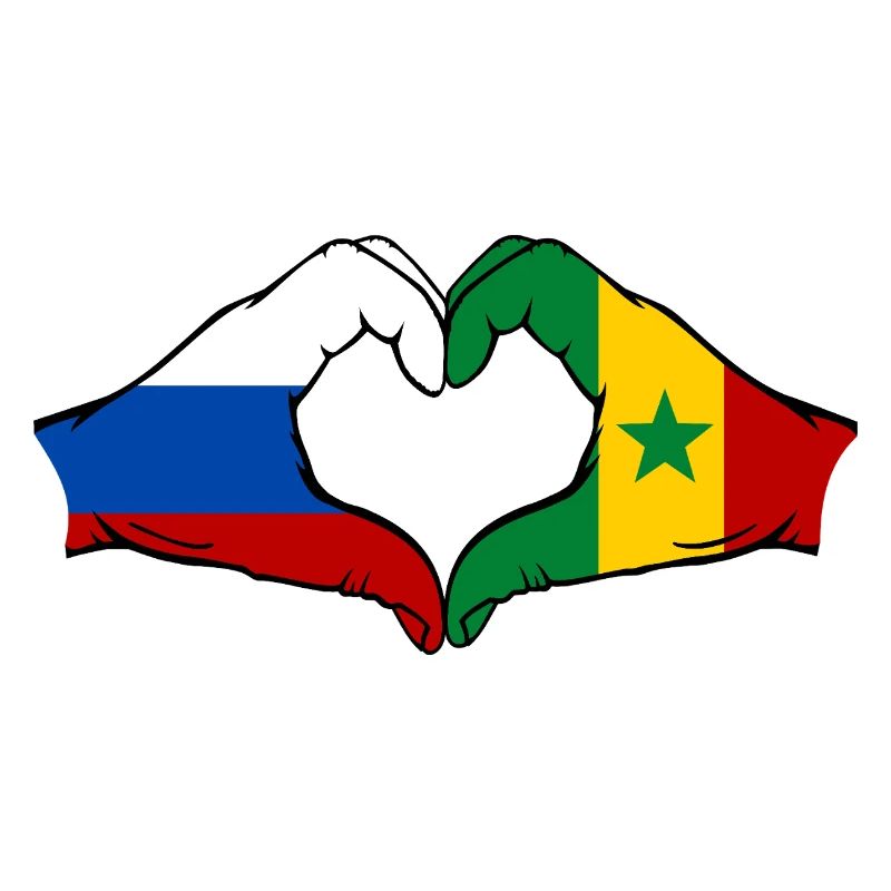 Russie Sénégal Drapeau Mains Coeur Forme