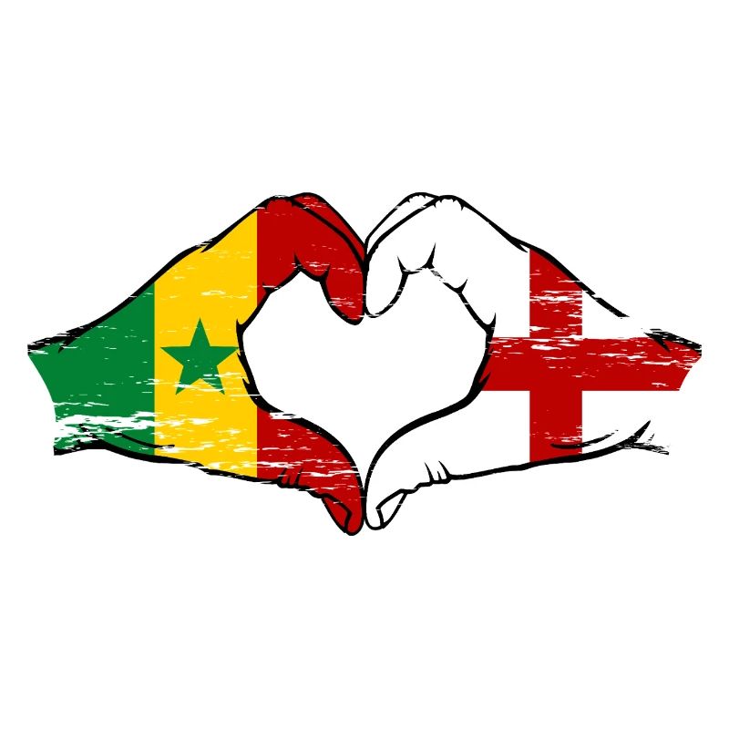 Sénégal Angleterre drapeau mains forme de coeur utilisé