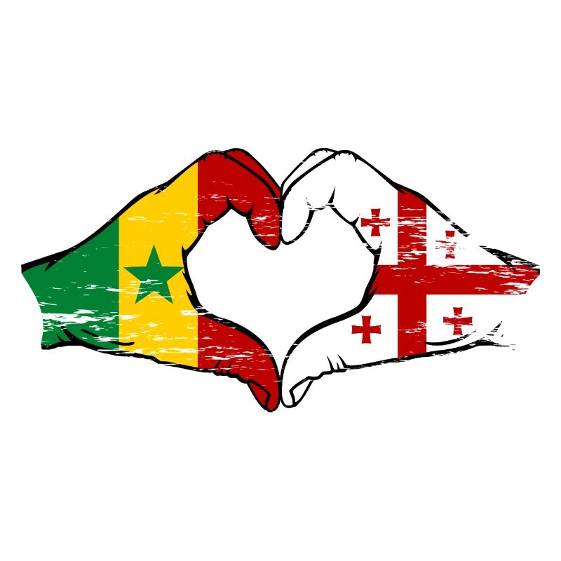 Sénégal Géorgie drapeau mains forme de coeur utilisé