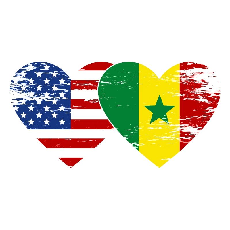 États-Unis Drapeau Sénégal Mains Forme de Coeur Utilisé