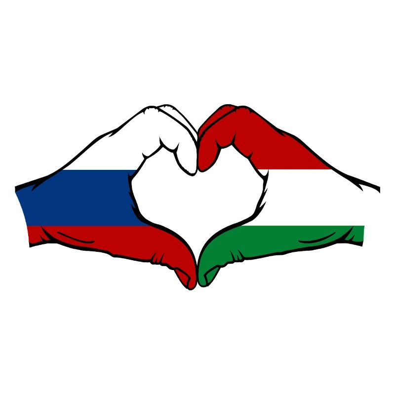 Drapeau Russie Hongrie Mains Forme de cœur