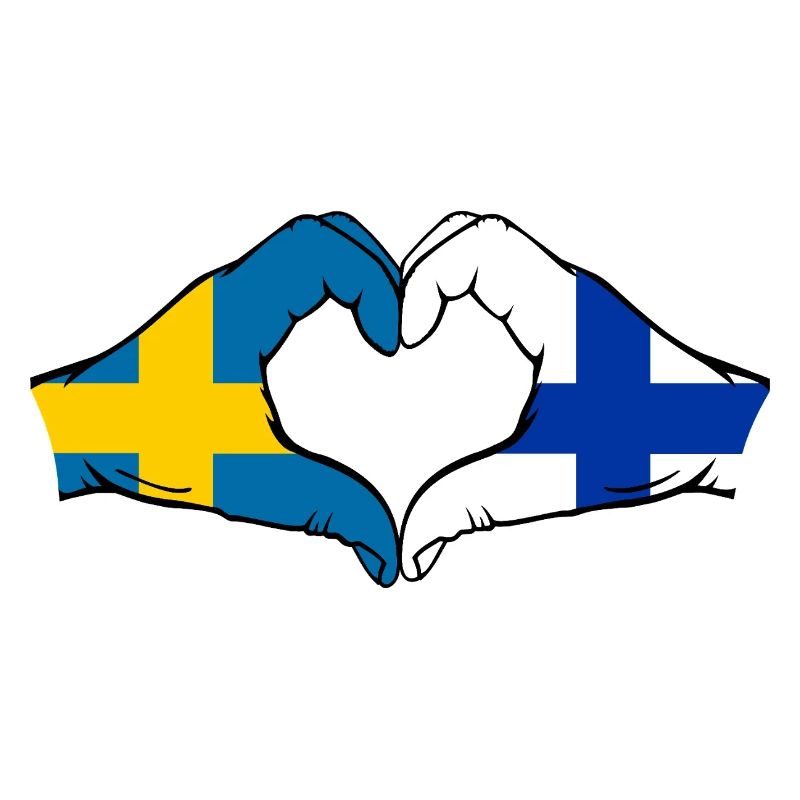 Mains en forme de cœur du drapeau Suède-Finlande