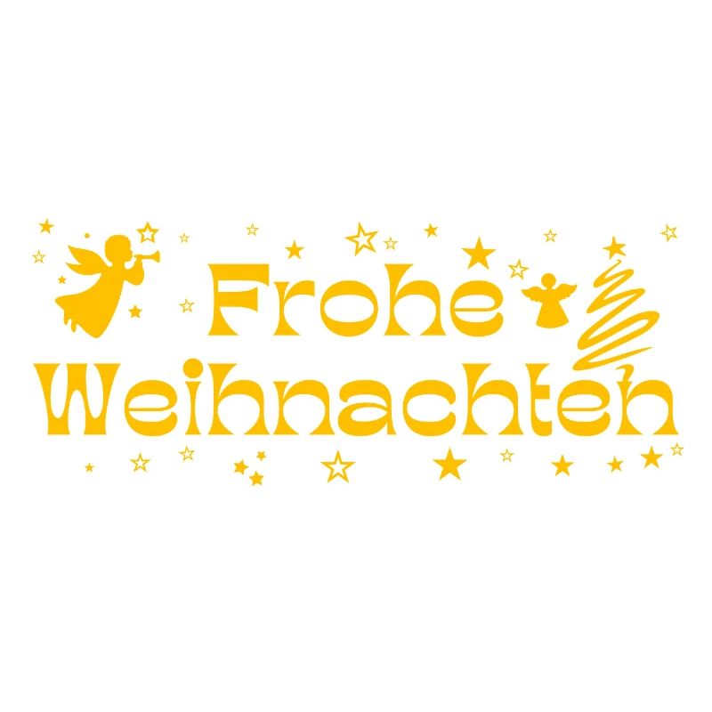 Frohe Weihnachten gelber Text mit Sternen Engeln
