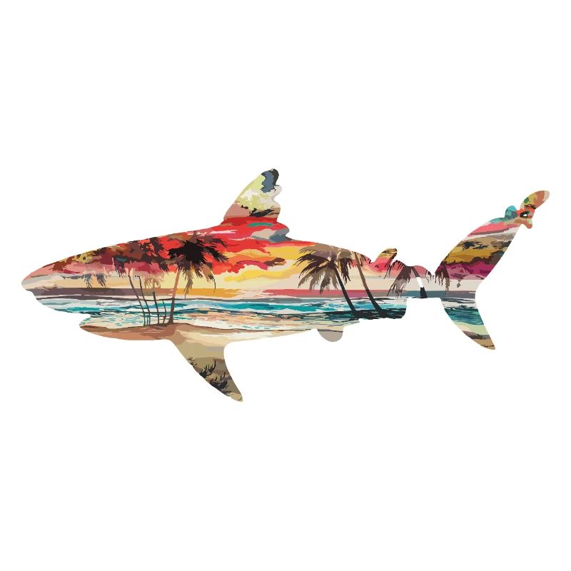 Shark Sunset Palm Trees Beach Tropical Idyll