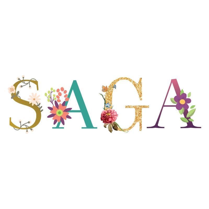 Le nom de SAGA est décoré de fleurs
