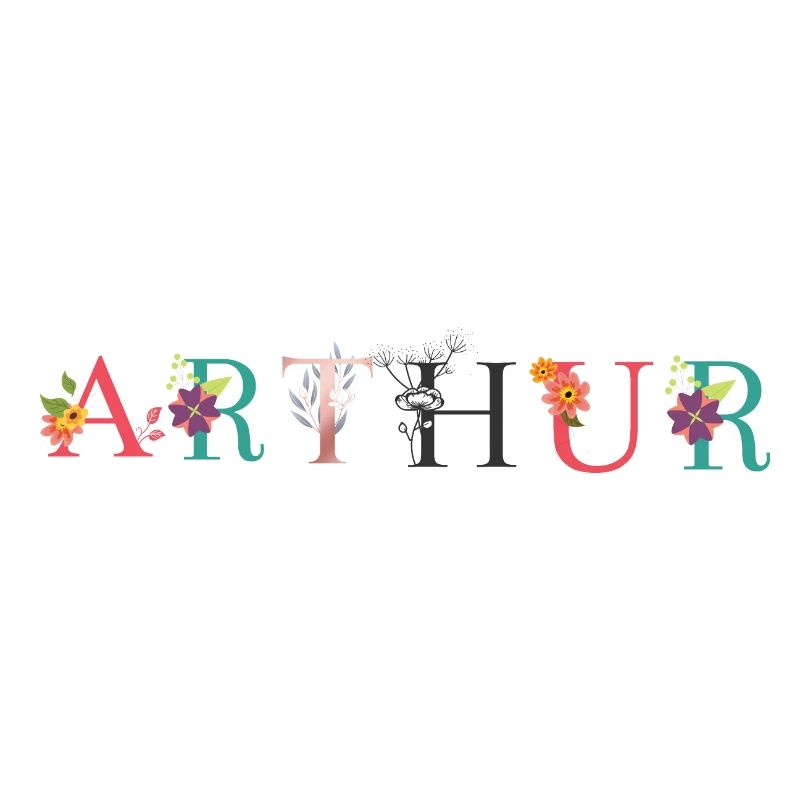 Art du nom ARTHUR avec fleurs brodées