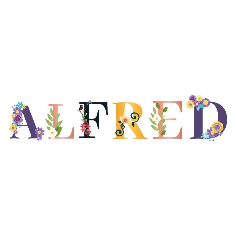 Le nom d’Alfred orné de fleurs