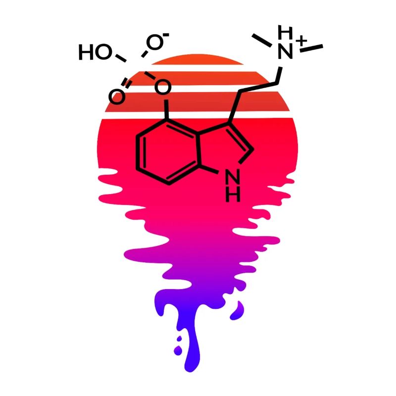 Psilocybin Molekül mit Retro Sunset