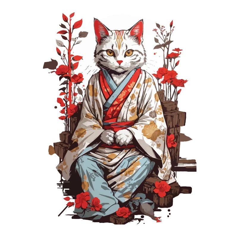 Kimono japonais chat ukiyo-e chat design
