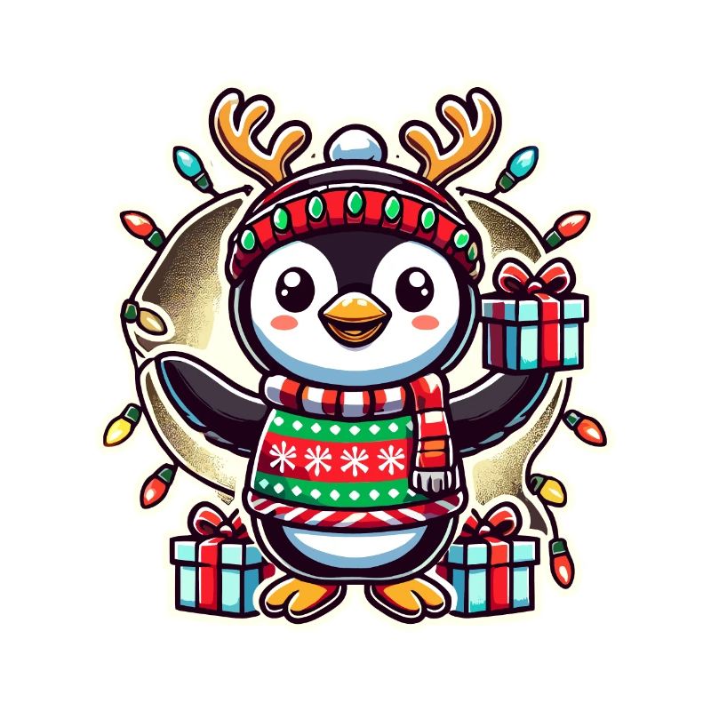 Fröhlicher Weihnachts-Pinguin mit Geschenken
