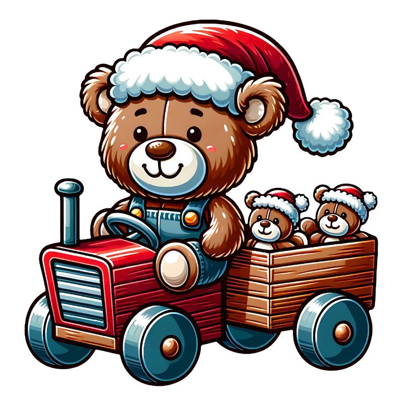 Teddy als Weihnachtsmann mit Traktor