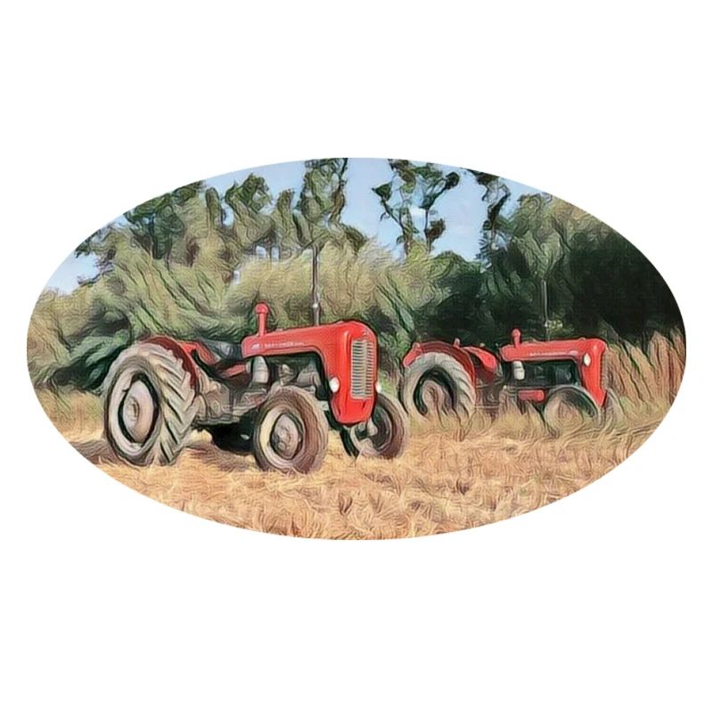 Tracteurs rouges sur le terrain