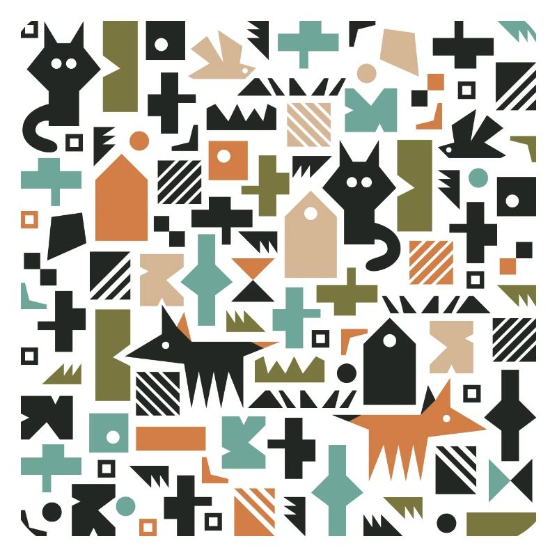 Cat fox bird pattern l multicolour