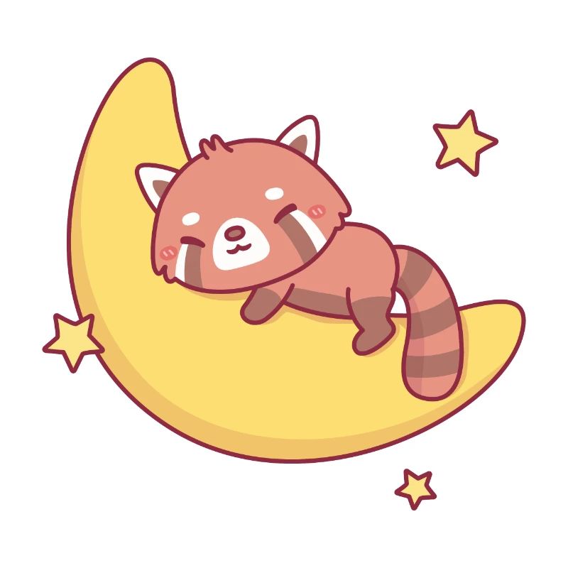 Cute Little Red Panda Sleeping On Moon