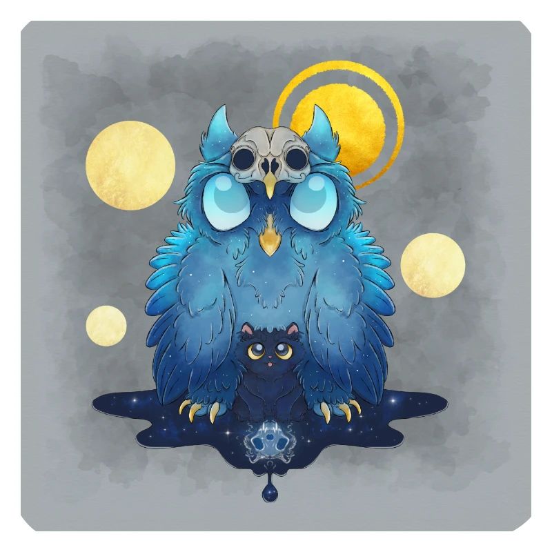 Blue Ink Spirits Poster - Eule und Schwarzes Kätzchen