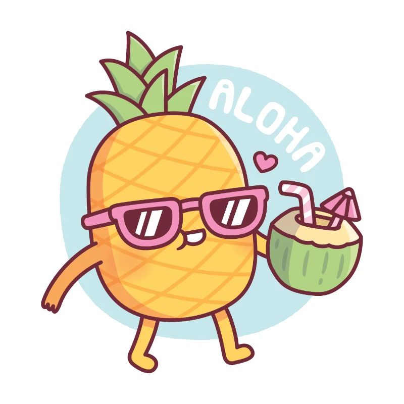 Ananas Aloha avec lunettes de soleil et eau de
