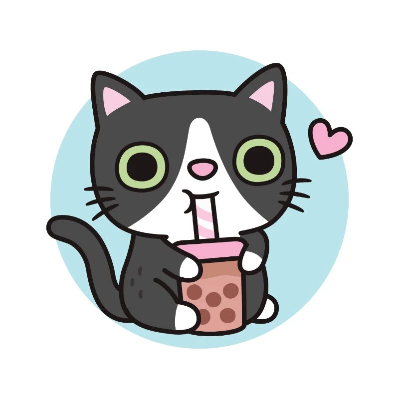 Cute Tuxedo Cat Loves Bubble Tea