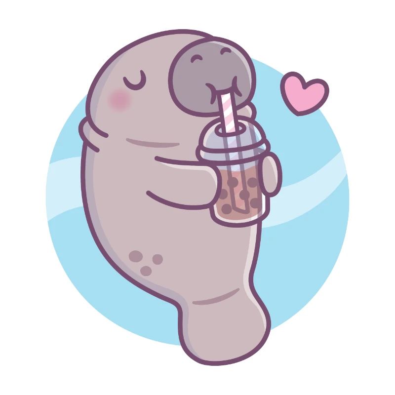 Cute Manatee Loves Drinking Bubble Tea