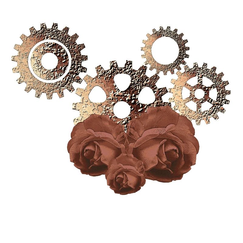 tolle steampunk mode, Zahnräder und Rosenmuster