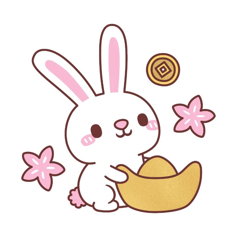 Lapin mignon avec lingot, année du lapin