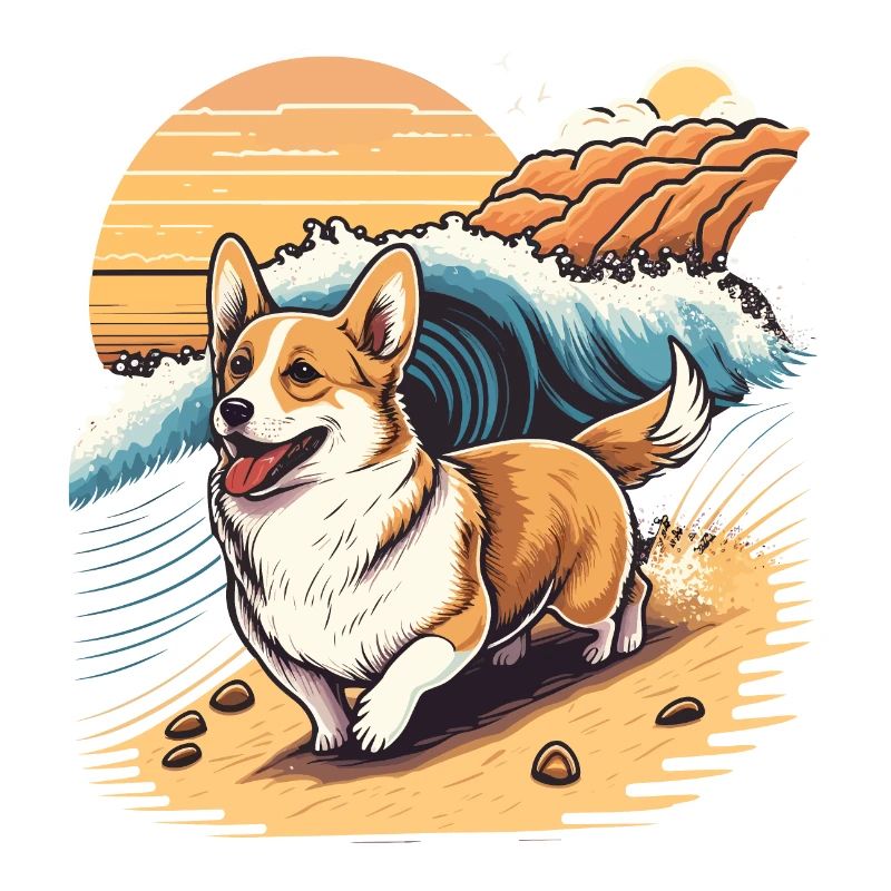 Corgi with the waves