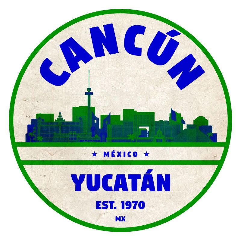 Cancún Yucatán Skyline Vintage Circle