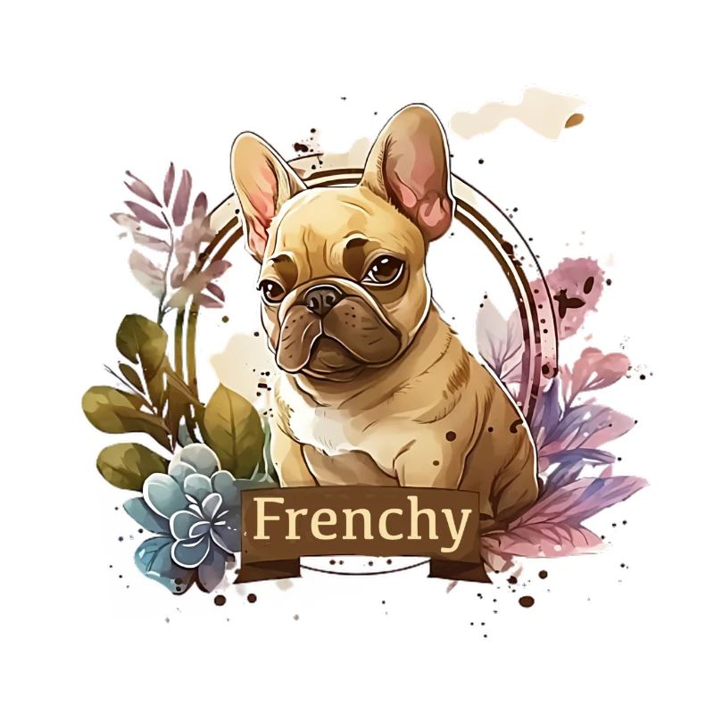 Bouledogue français dans cadre fleuri