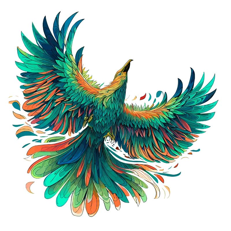 Vibrant Phoenix Feathered Flight Design