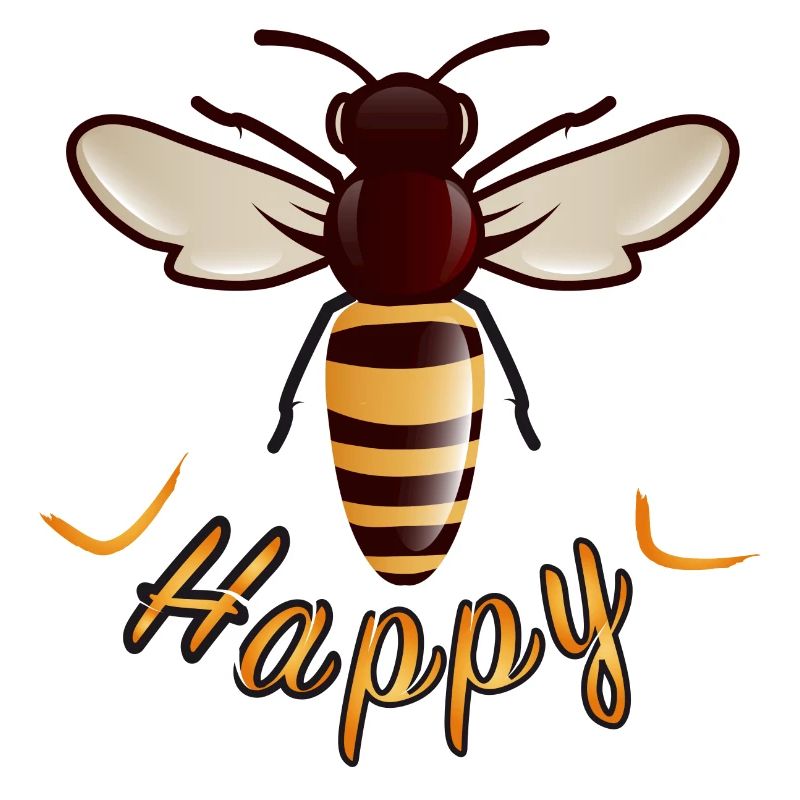 yellow Happy lettering with stylized bee