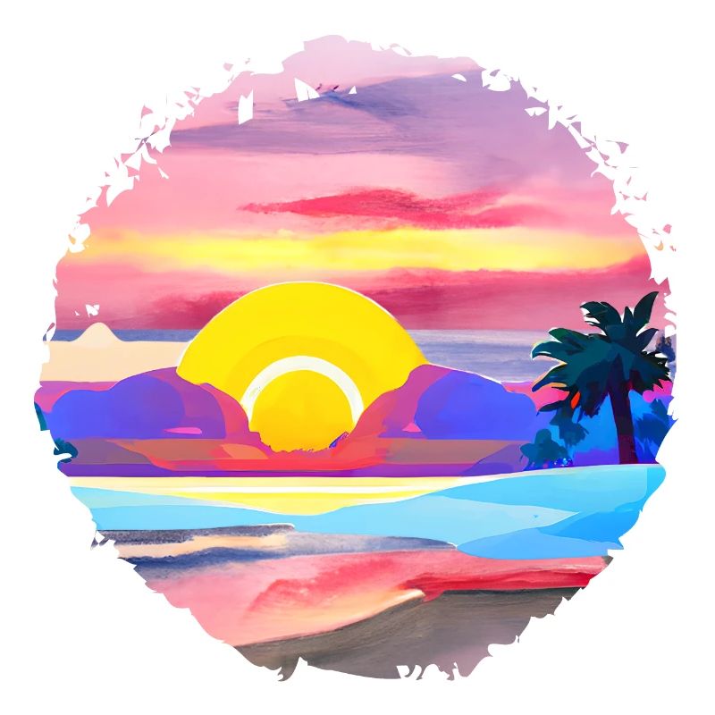 Aquarelle de plage de coucher de soleil d’été