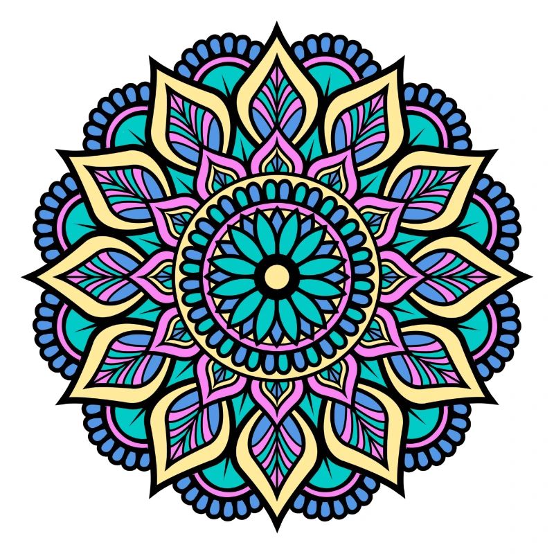 Mandala - Vert Bleu Jaune Rose Mandala indien