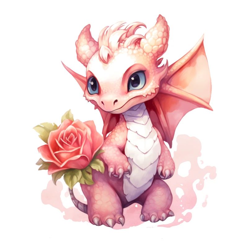 Dragon mignon aux couleurs pastel avec rose