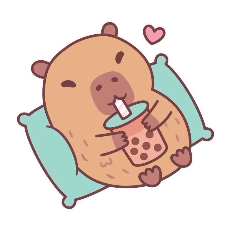 Mignon Capybara refroidir et boire du thé à bulles