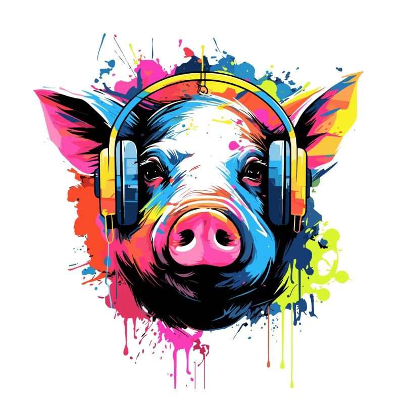 Cochon avec écouteurs Animaux Cochons