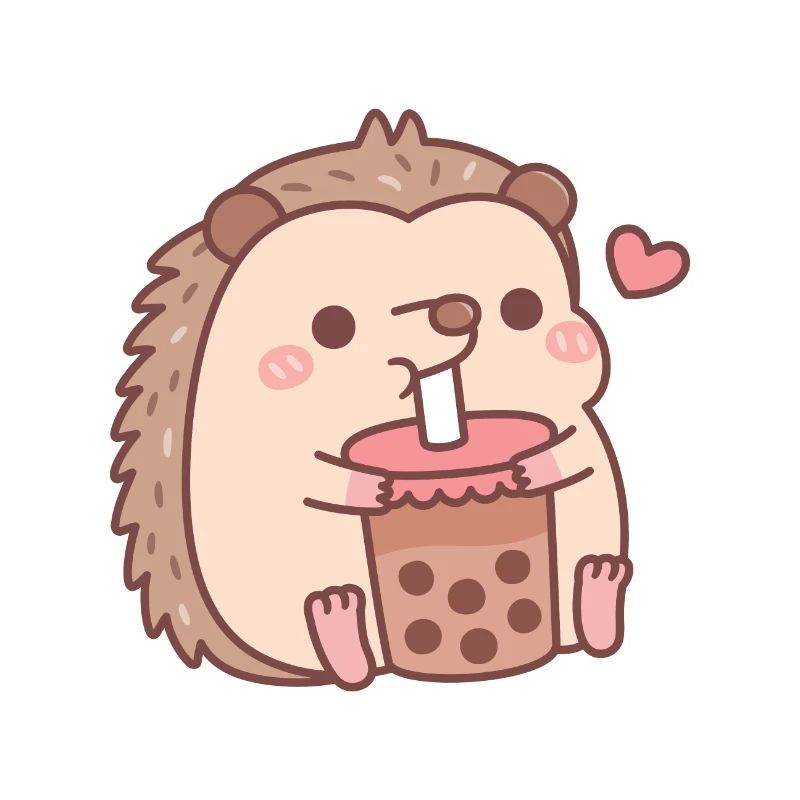 Cute Little Hedgehog Loves Drinking Bubble Tea
