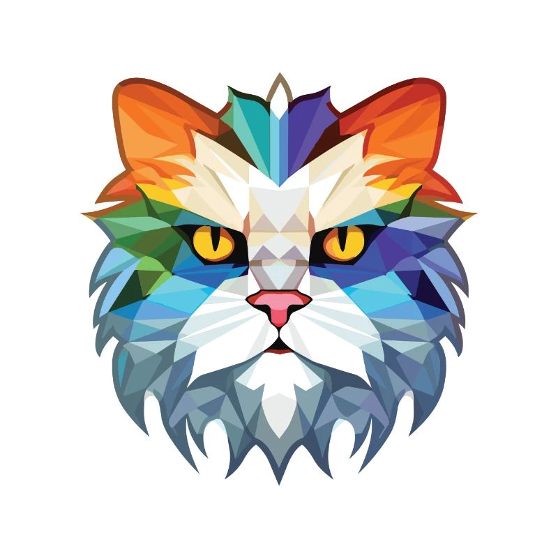 Chat persan à poil long blanc aquarelle colorée