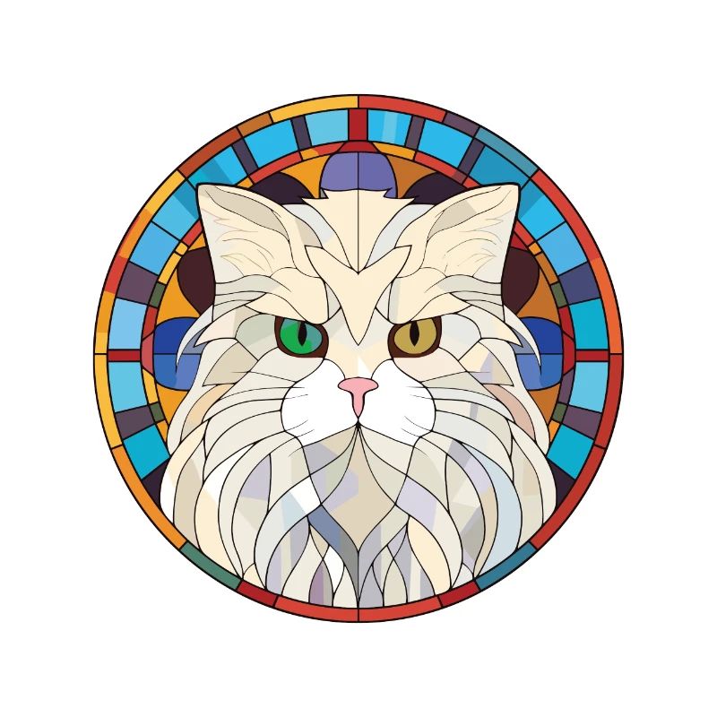 Chat persan à poil long blanc aquarelle colorée