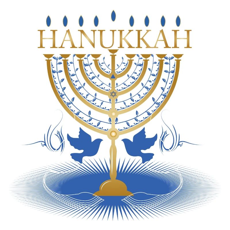 gold-colored Hanukkah candlestick with two doves