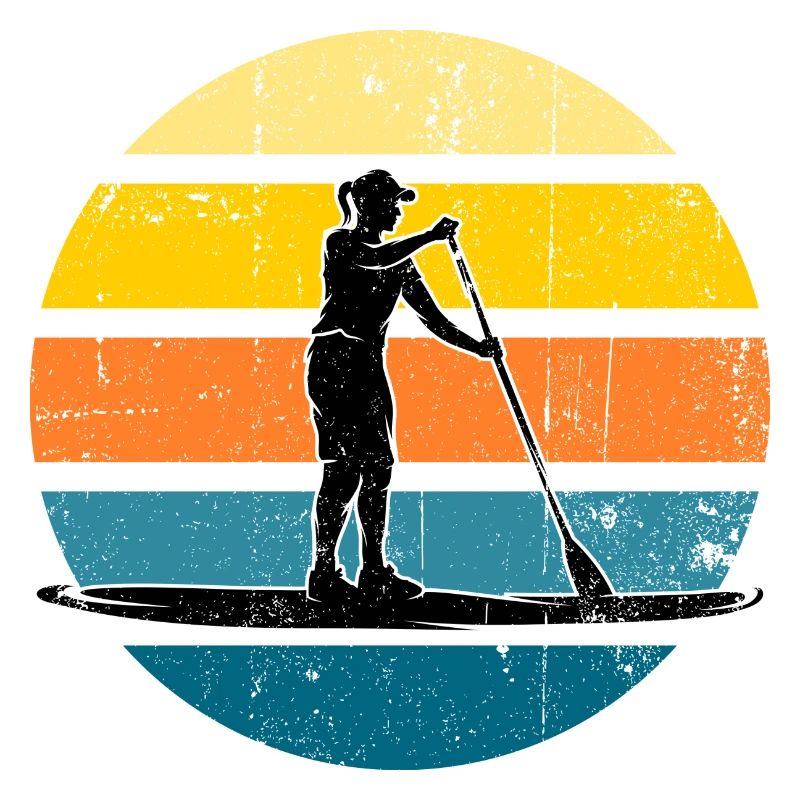 Silhouette du paddleboard au coucher du soleil