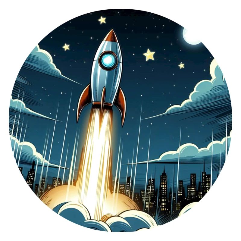 Cartoon rocket launches into space