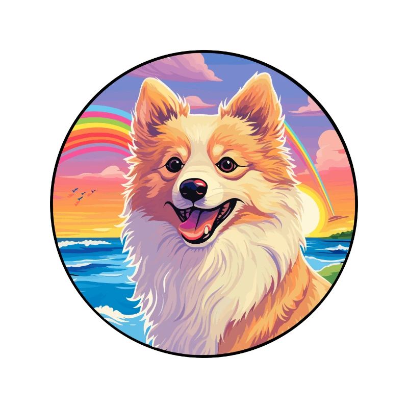 Deutsche Spitz Hunderasse bunte Karikatur Aquarell
