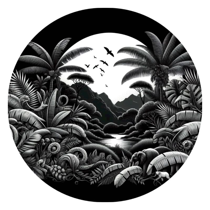 Jungle Black White Palm Trees Landscape