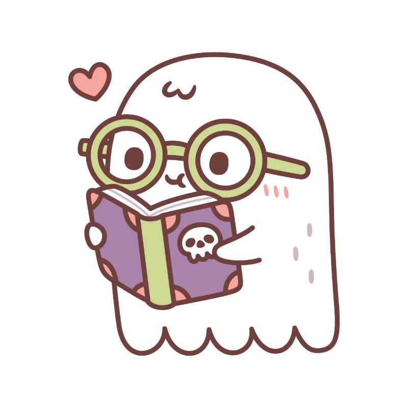 Cute Ghost Reading A Book With A Skull