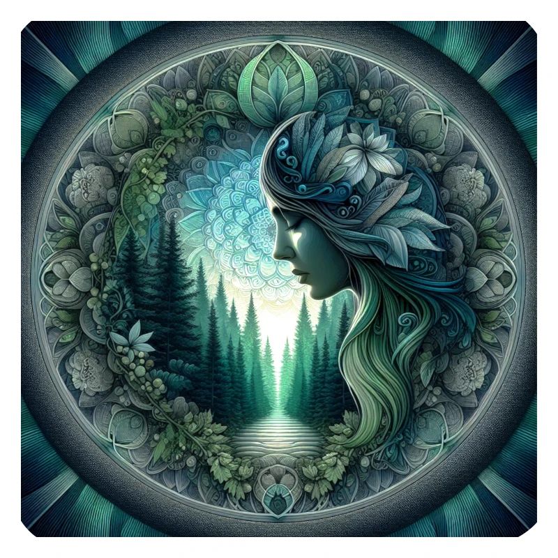 Femme de la forêt dans un cercle de mandala