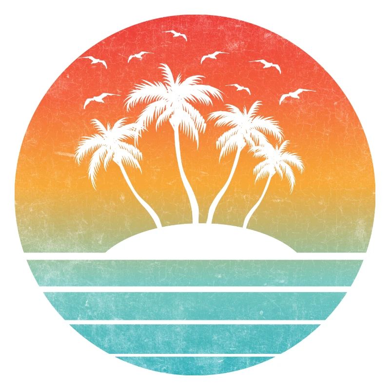 Tropical Sunset Round Palm Island