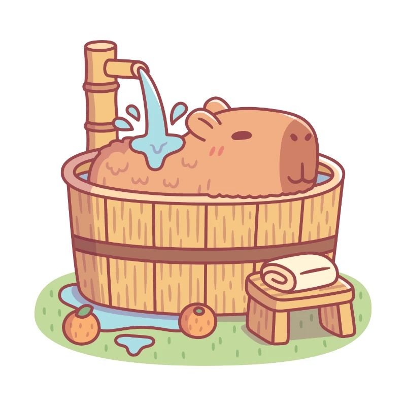 Capybara mignon se relaxant dans un bain à remous en bois